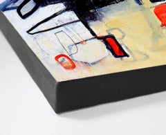 "Mindful"- Abstract Painting - mcm, mid century, white, black, orange, mcm