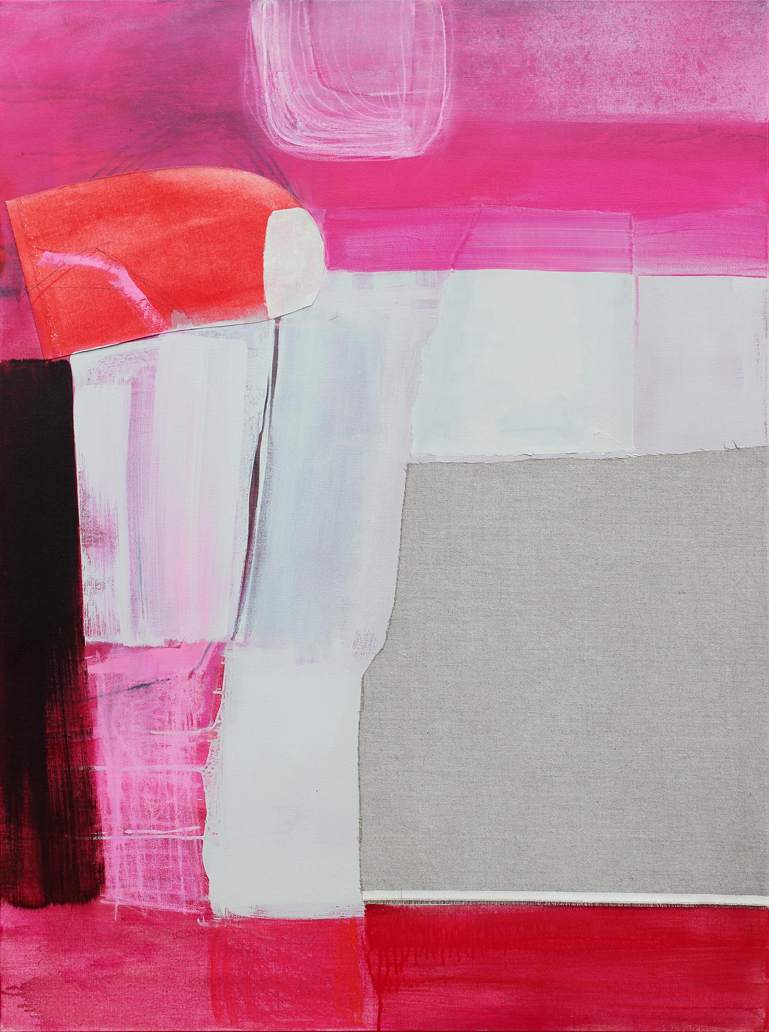Jenny Gray Abstract Painting - "Of Pain and Joy"- Acrylic on canvas abstract wall art- pink, red, black, white