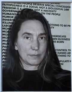 Photographic portrait of Jenny Holzer by Jim Arkatov (signed) with Holzer letter