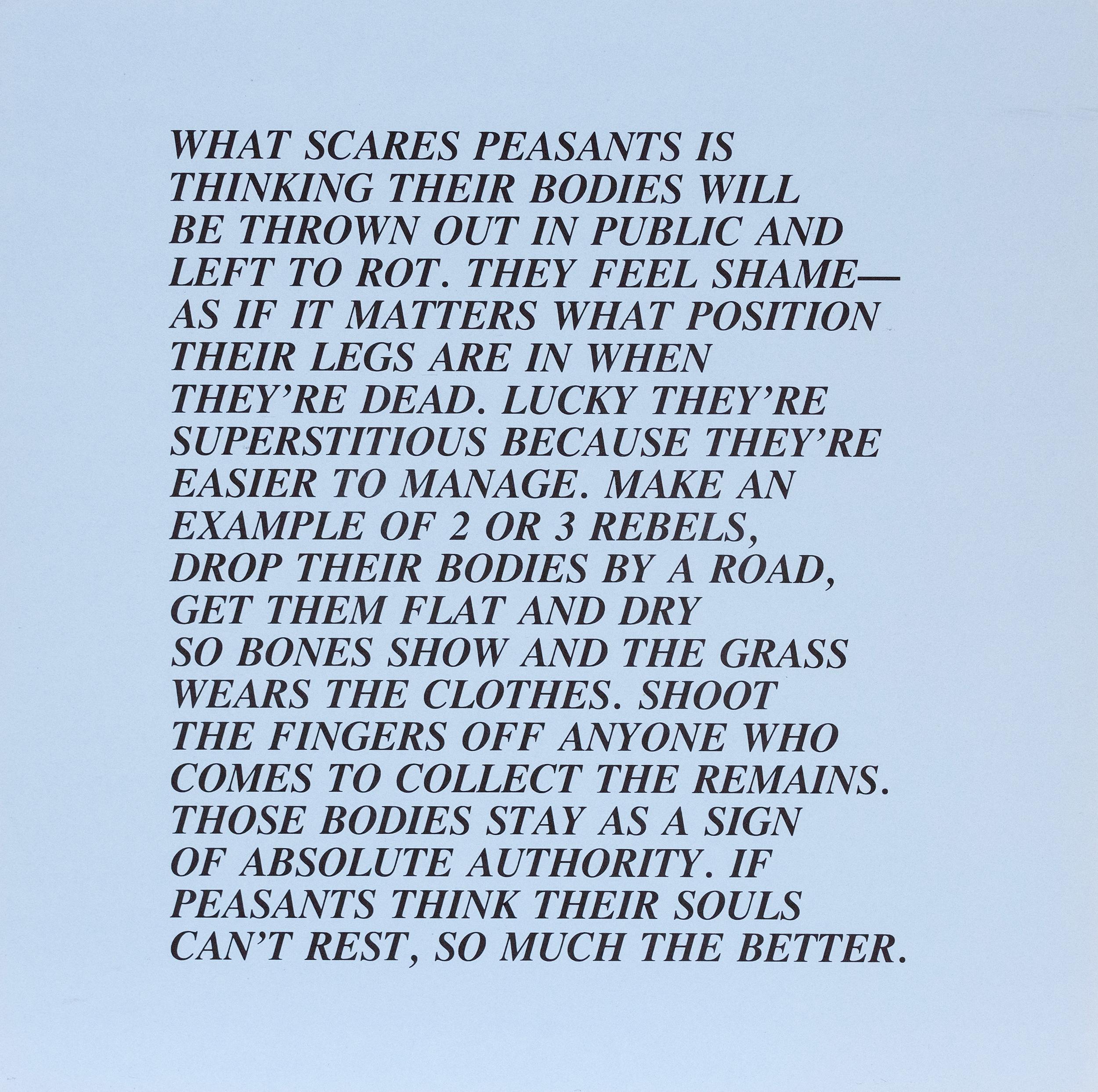 Jenny Holzer is one of the most important and original artists of the 20th century.

Her body of work, with its emphasis on text, is provocative and occasionally frightening, manipulating the language of folk wisdom, pop culture, and government