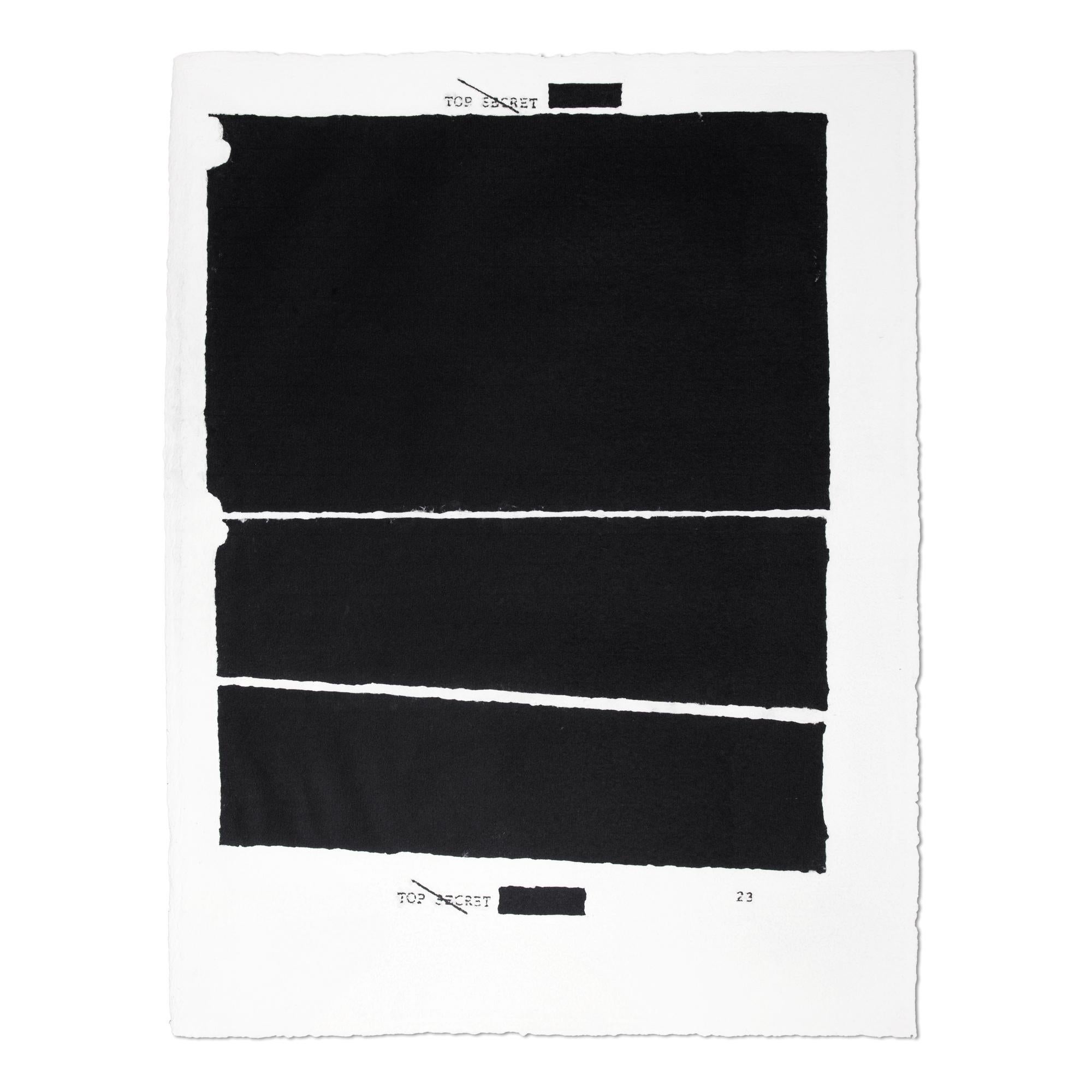 Jenny Holzer (American, b. 1950)
Top Secret 23, 2012
Medium: Black pulp on white handmade paper, stenciled
Dimensions: 90.5 × 70 cm (35 3/5 × 27 3/5 in)
Edition: From the series “Water Boarding”. Edition size undisclosed
Publisher: Griffelkunst,