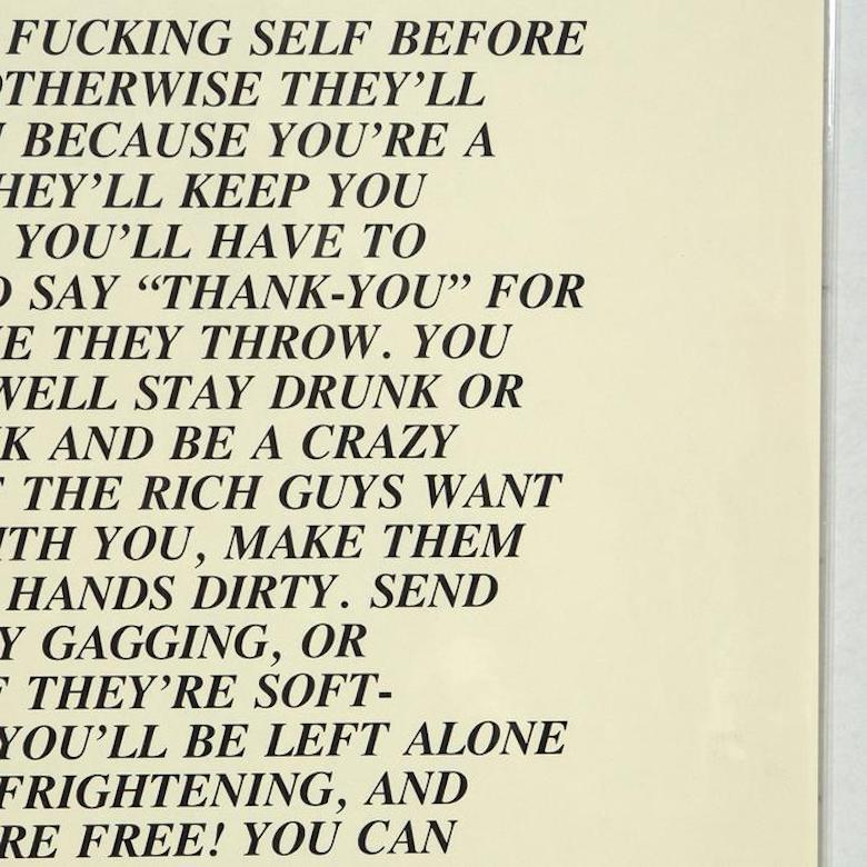 Jenny Holzer is one of the most important and original artists of the 20th century.

Her body of work, with its emphasis on text, is provocative and occasionally frightening, manipulating the language of folk wisdom, pop culture and government