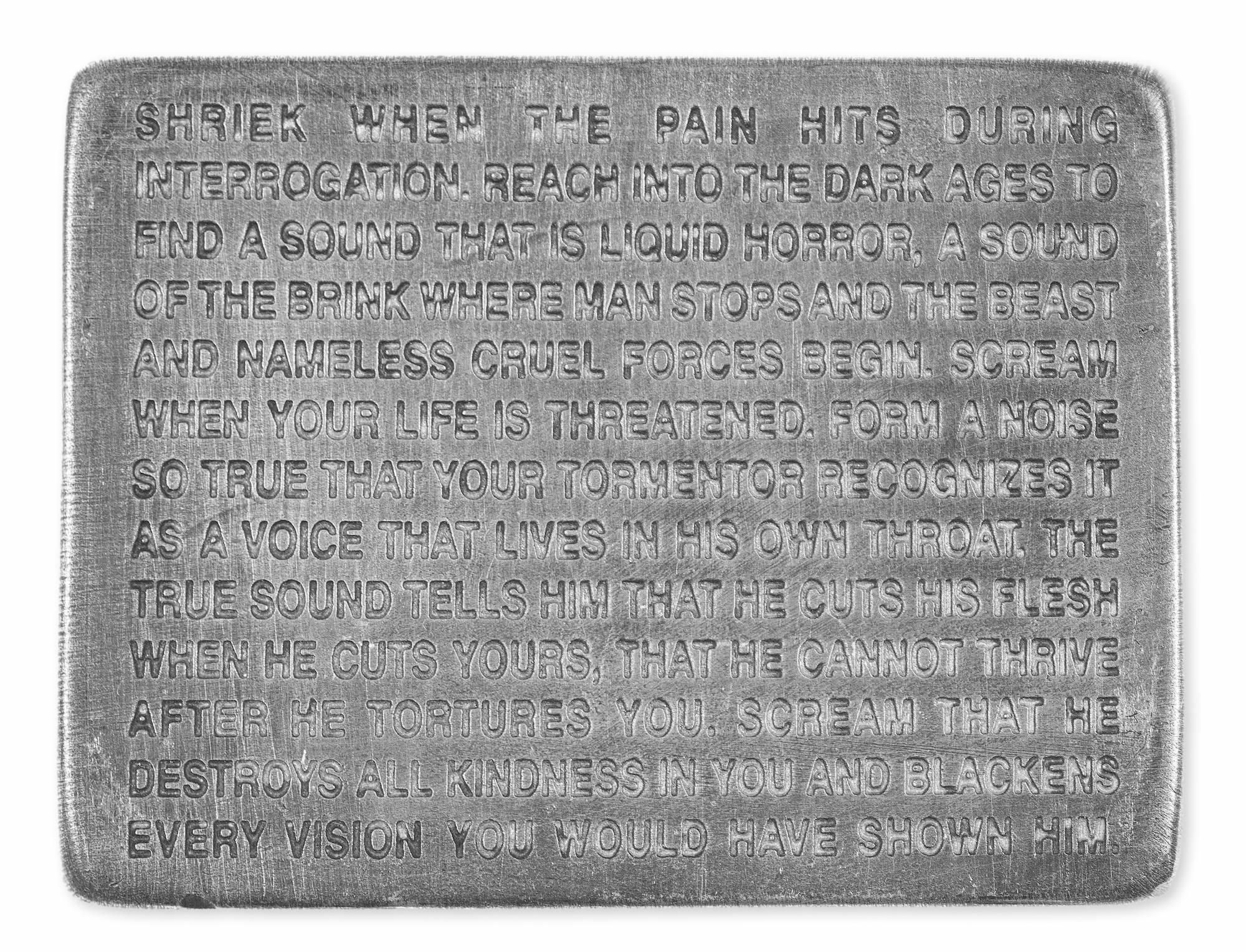 flammatory Essays – Skulptur, Zinn, Textkunst von Jenny Holzer