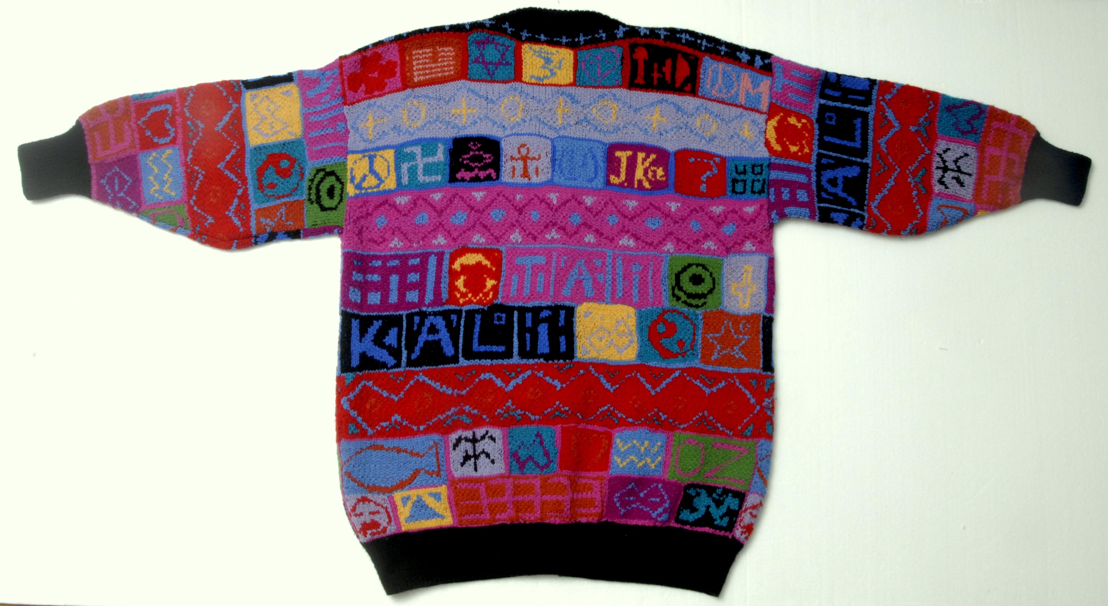 Hand-Crafted Jenny Kee Hand Knitted Wool Cardigan, Australia, circa 1980 For Sale