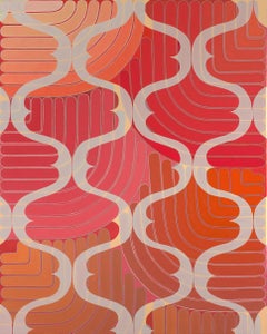 Drape, Coral, Dark Pink, Gray, Orange Geometric Abstract Curving Lines Pattern