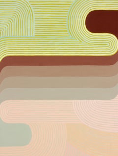 Free Thought (Graphic Abstract Painting in Peach, Raw Siena and Chartreuse)