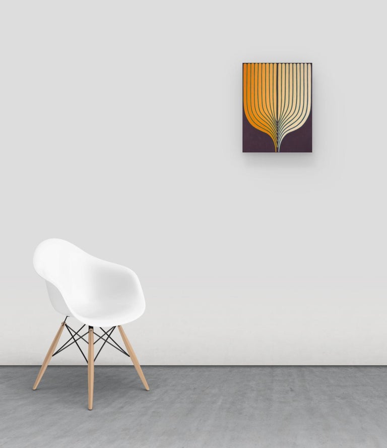 Golden, Vertical Abstract Geometric Painting in Light Orange, Eggplant, Mauve For Sale 2