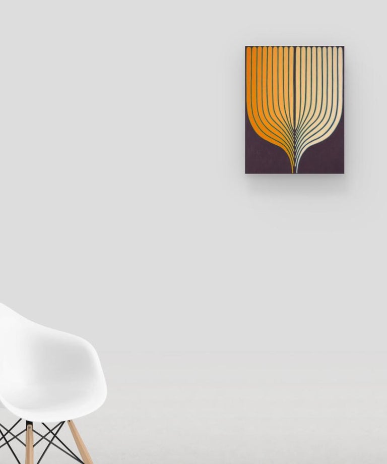 Golden, Vertical Abstract Geometric Painting in Light Orange, Eggplant, Mauve For Sale 13