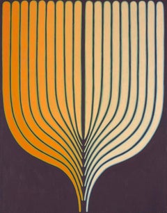Golden, Vertical Abstract Geometric Painting, Golden Orange, Eggplant, Mauve