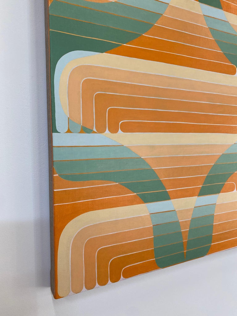 Green Aster, Abstract Geometric Painting in Orange, Light Sage Green For Sale 3