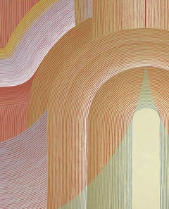 Heads Together, Vertical Abstract Geometric Colorful Warm Orange Pink Green