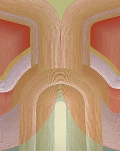 Heads Together, Vertical Abstract Geometric Colorful Warm Orange Pink Green