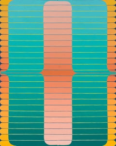 Para, Abstract Geometric Painting in Golden Orange, Teal, Salmon, Coral Pink