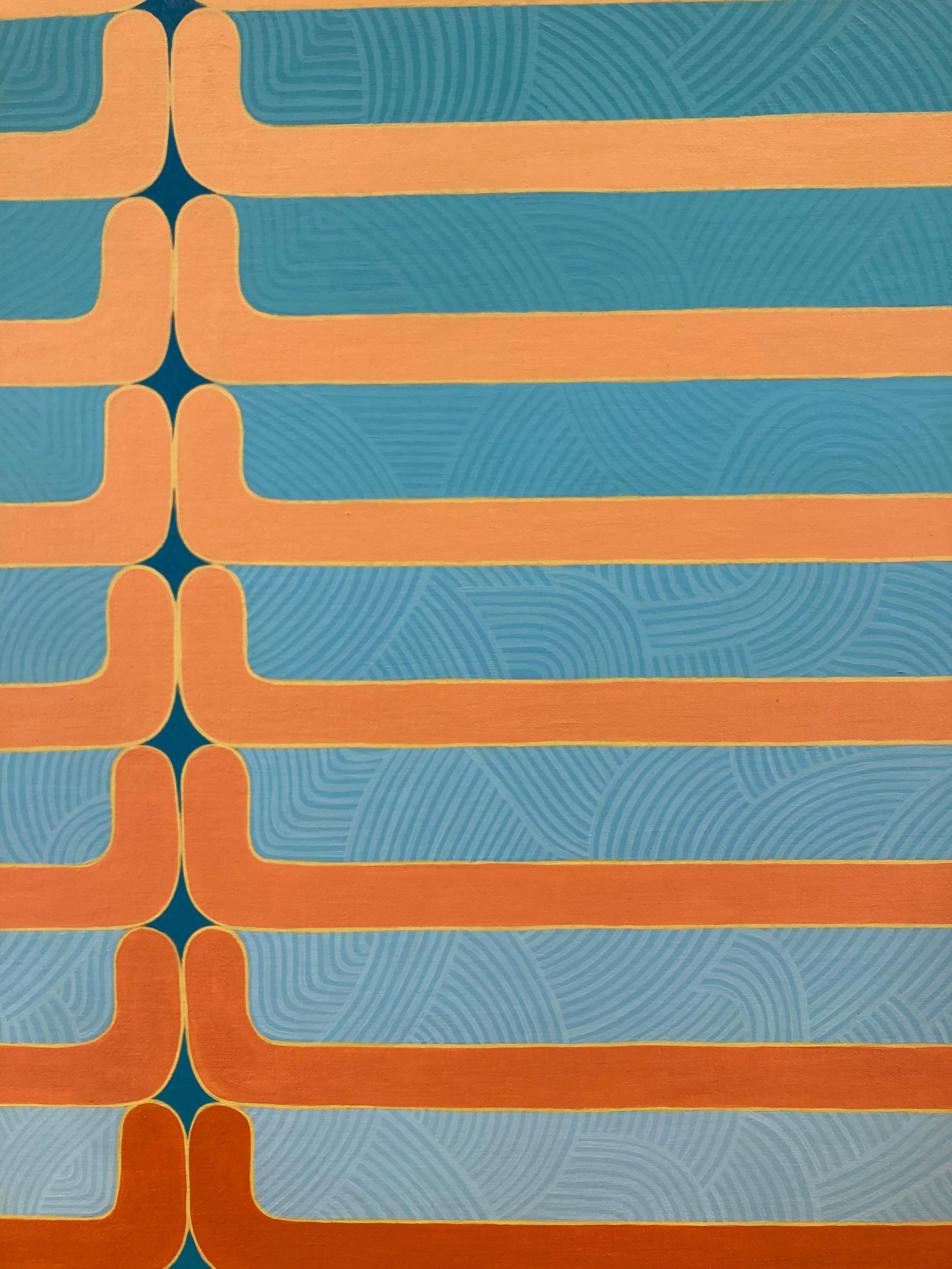 Sun Salutations, Blue Teal Orange Coral Peach Geometric Abstract Patterns For Sale 6