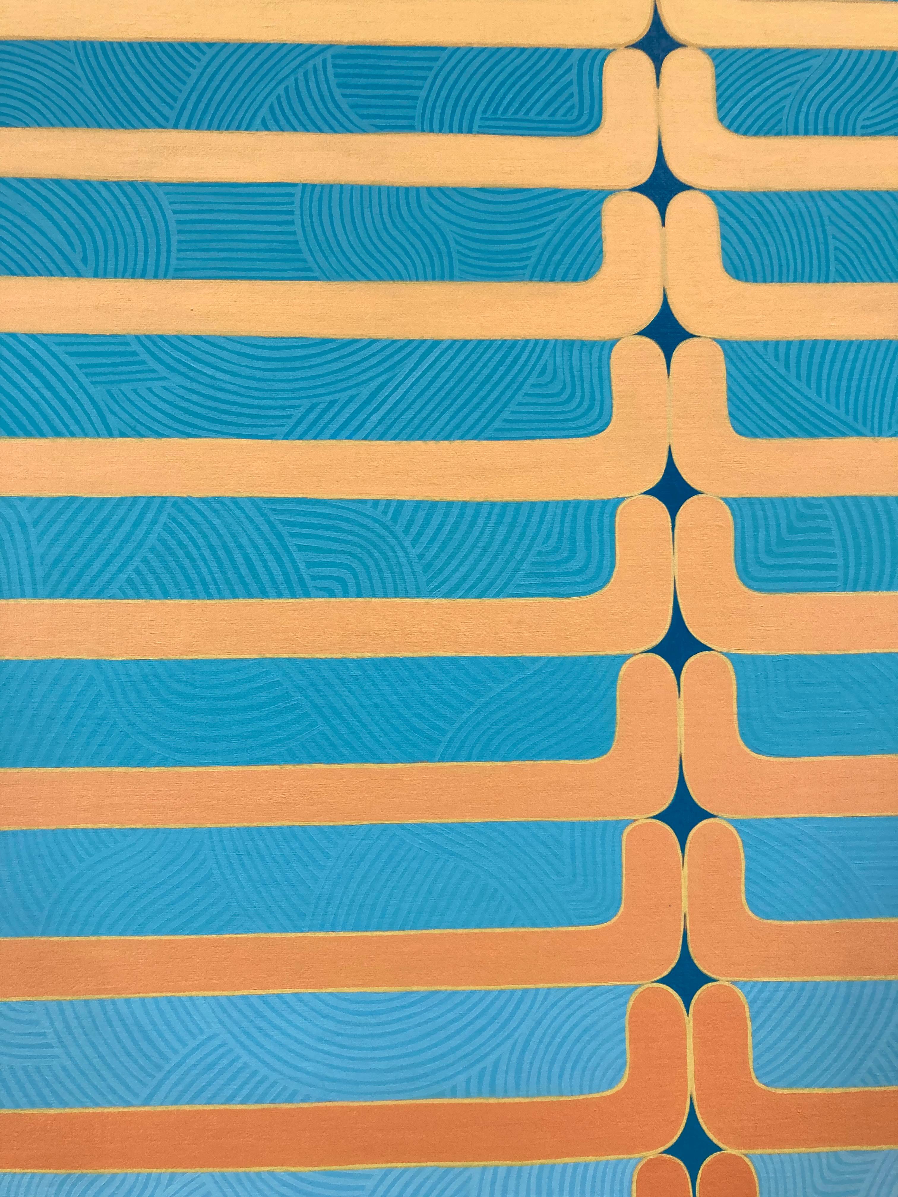 Sun Salutations, Blue Teal Orange Coral Peach Geometric Abstract Patterns For Sale 4