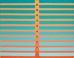 Sun Salutations, Blue Teal Orange Coral Peach Geometric Abstract Patterns