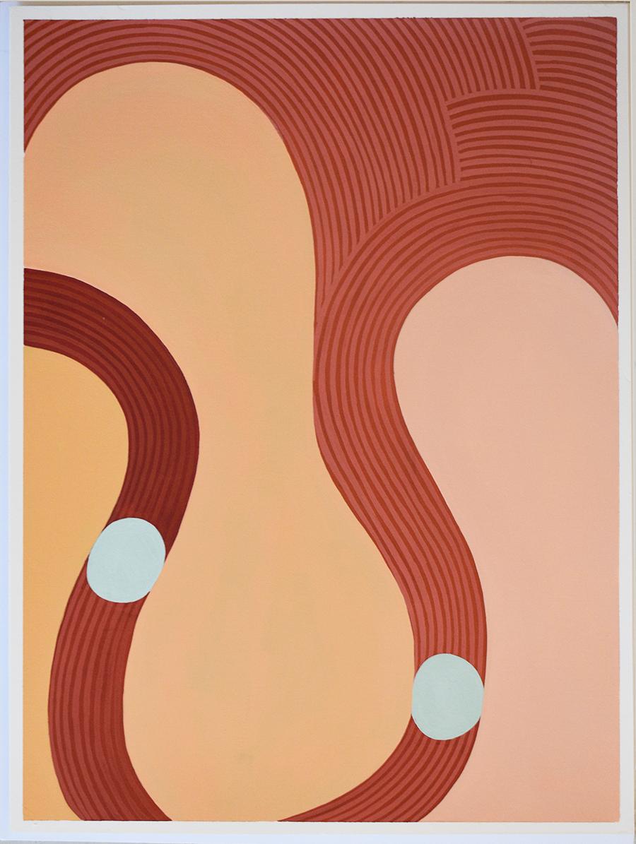 Untitled 1 (Graphic Abstract Painting on Paper in Peach, Red & Light Orange) - Art by Jenny Kemp