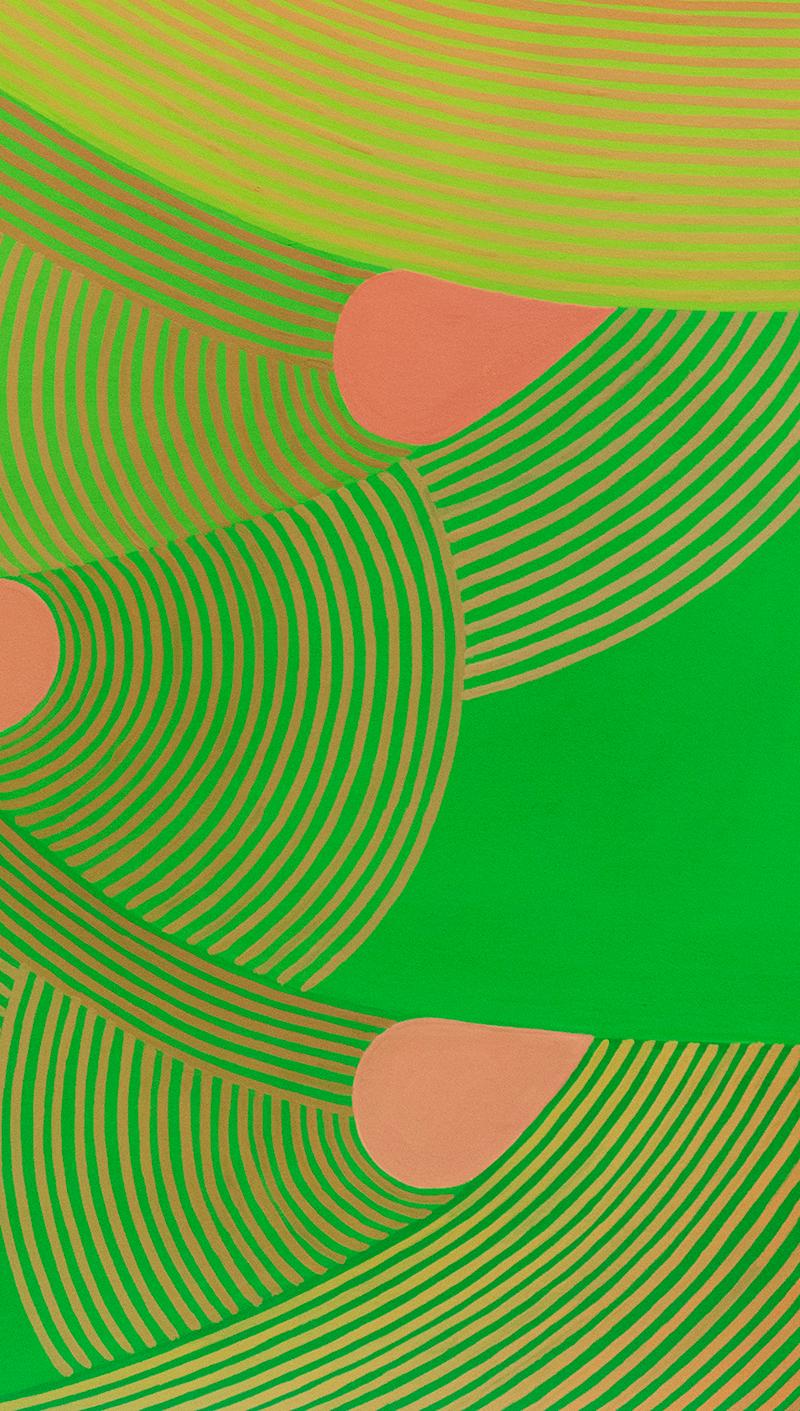 Untitled 3: Graphic Abstract Painting on Paper in Lime Green, Pear Green & Peach 1