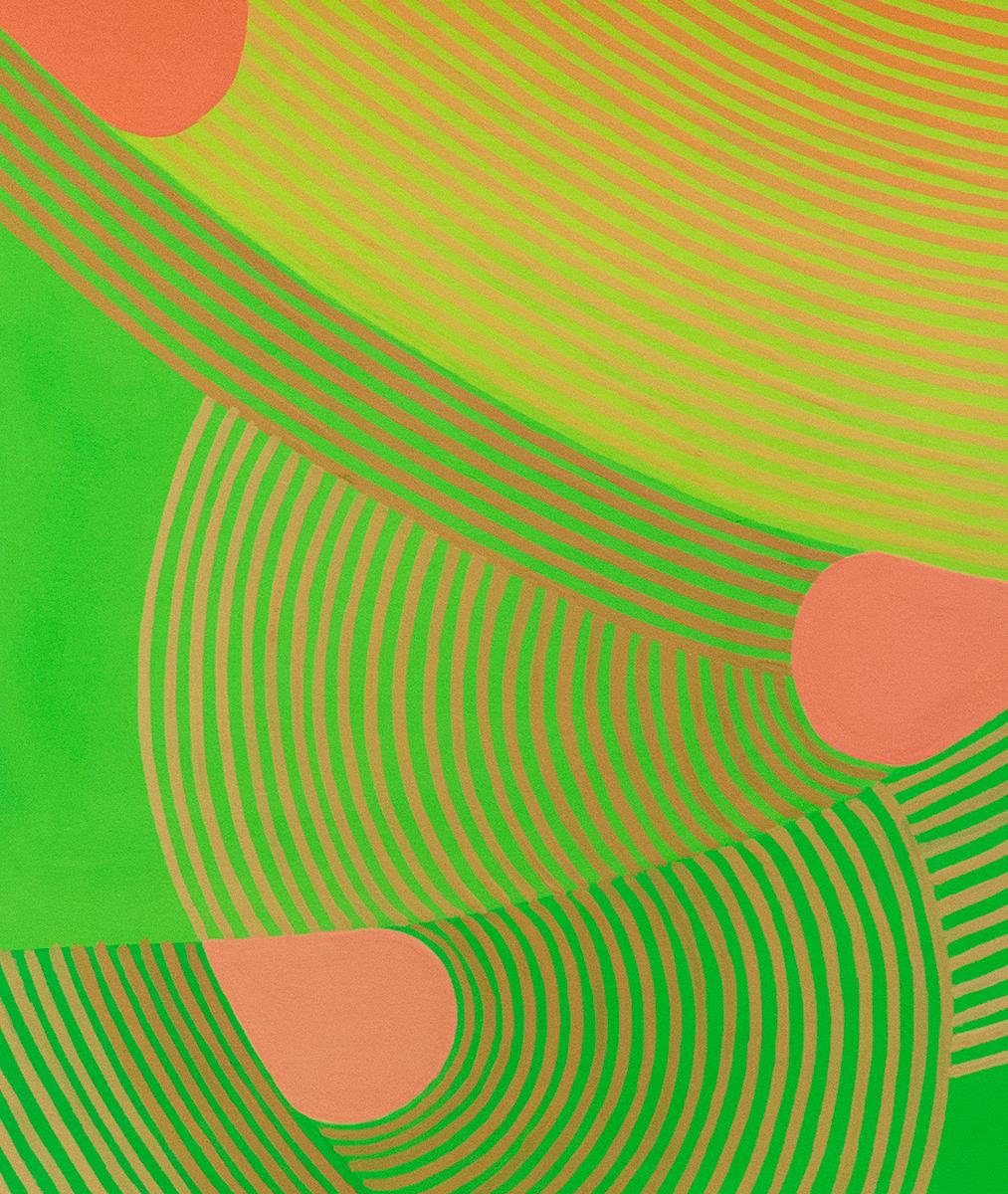 Untitled 3: Graphic Abstract Painting on Paper in Lime Green, Pear Green & Peach 2