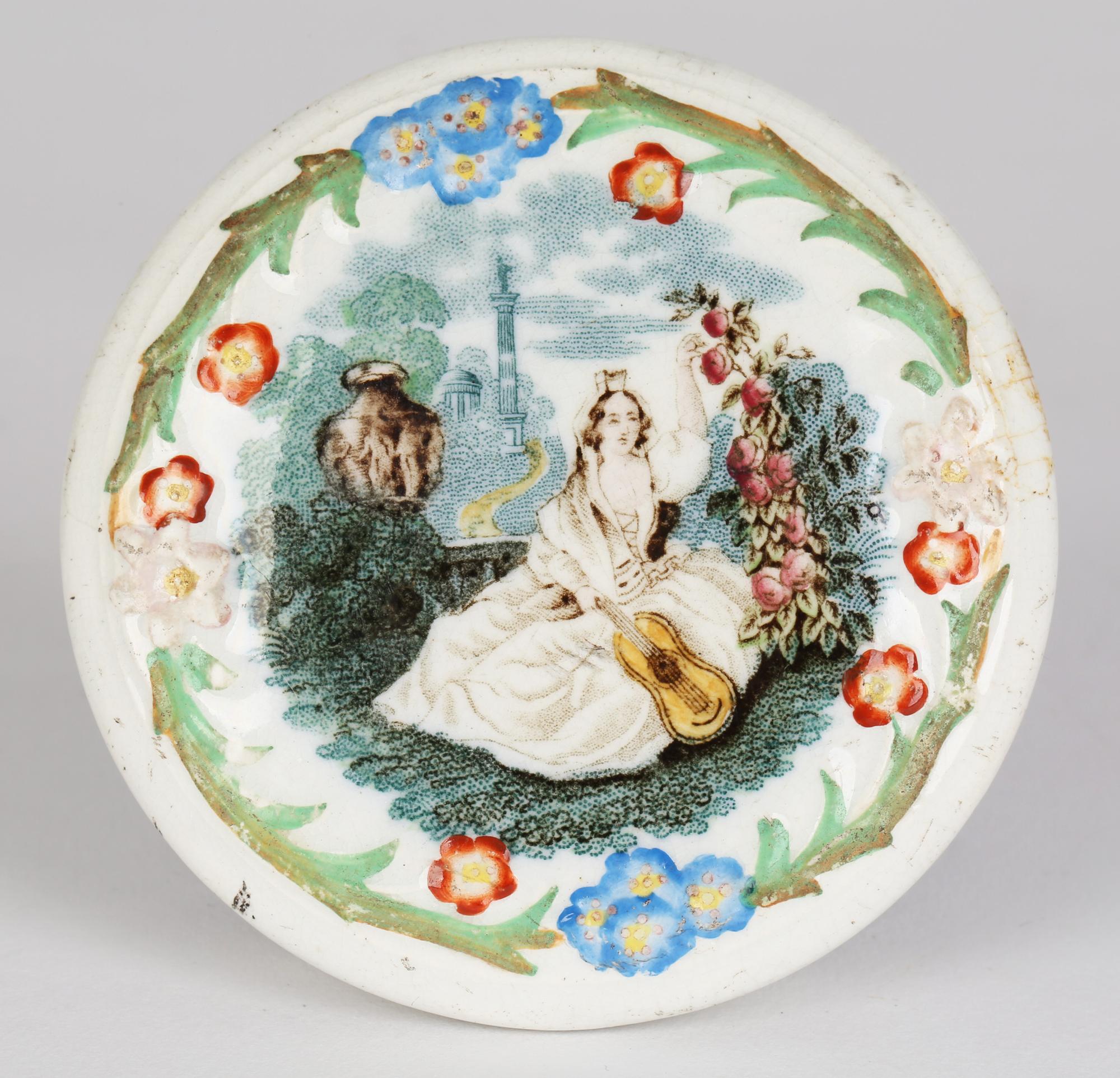 Jenny Lind Rare Printed and Hand Painted Pot Lid Attributed to Ridgway In Good Condition For Sale In Bishop's Stortford, Hertfordshire