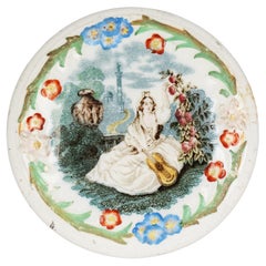 Vintage Jenny Lind Rare Printed and Hand Painted Pot Lid Attributed to Ridgway
