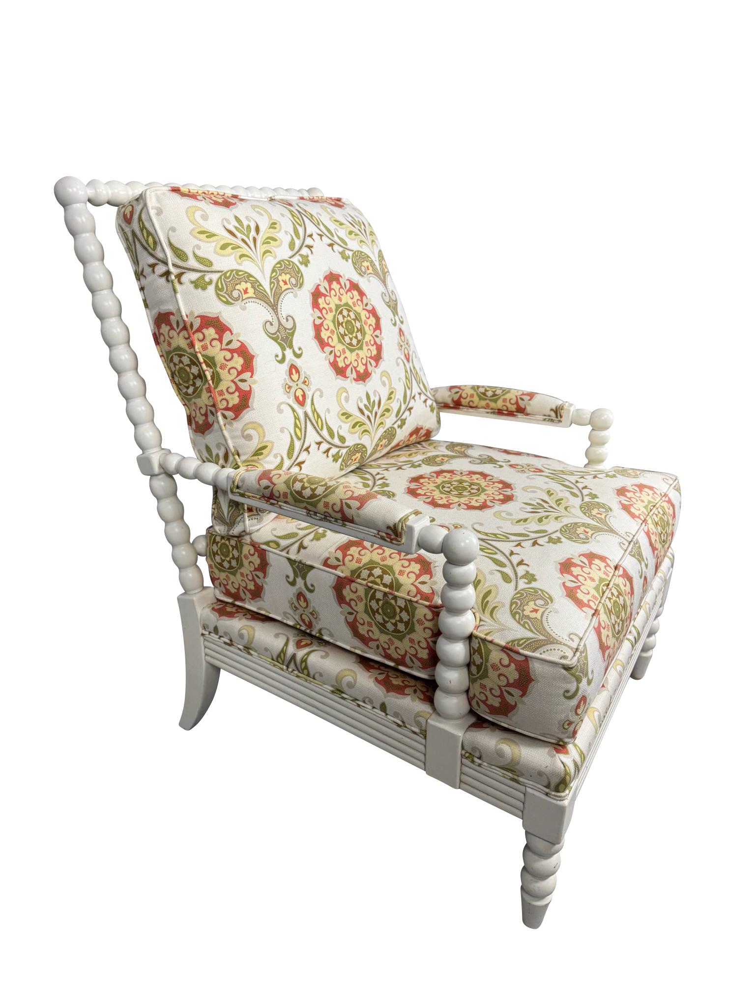 XXIe siècle et contemporain Jenny Lind Spool Chair et Ottoman assorti en blanc en vente