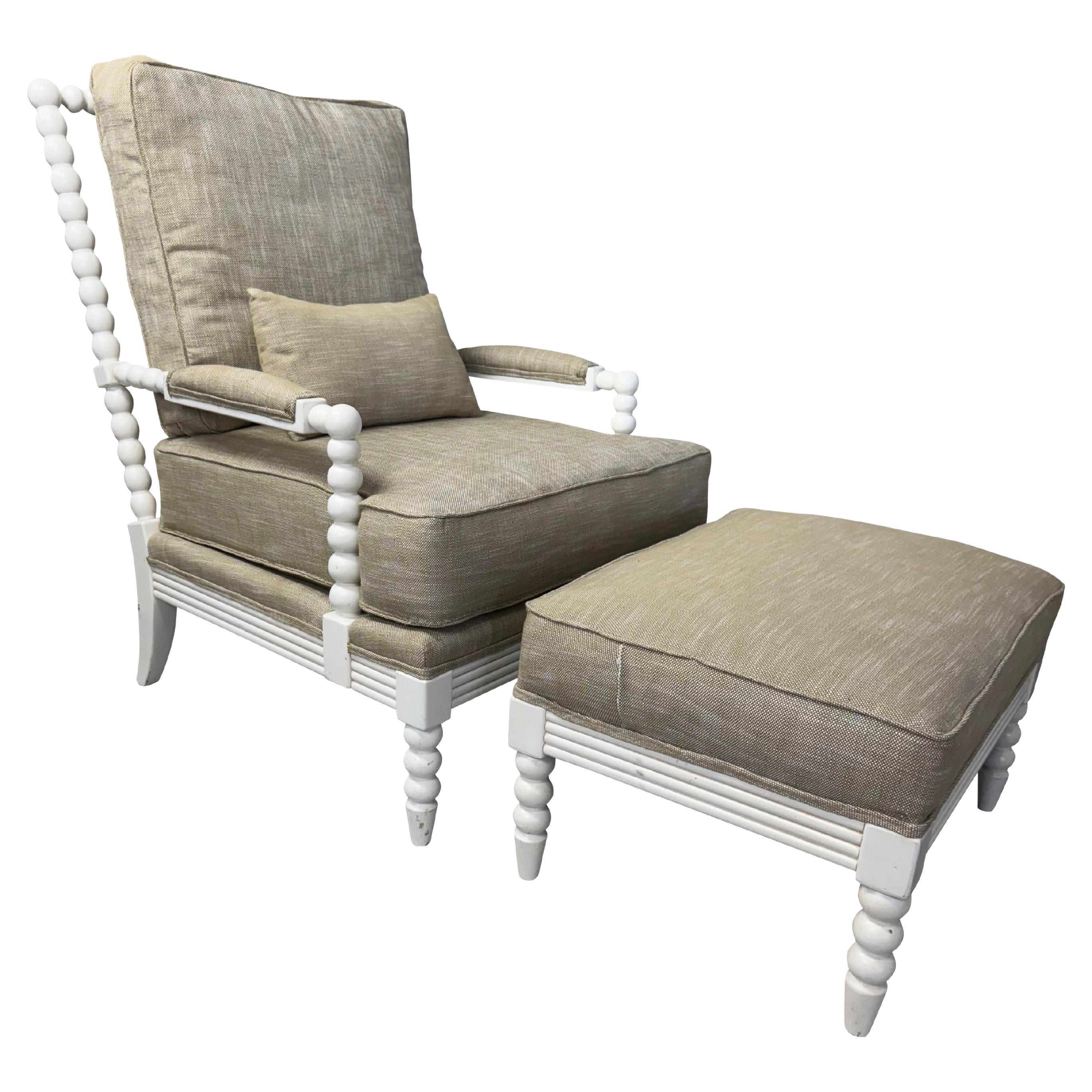Jenny Lind Spool Chair and Matching Ottoman in White For Sale