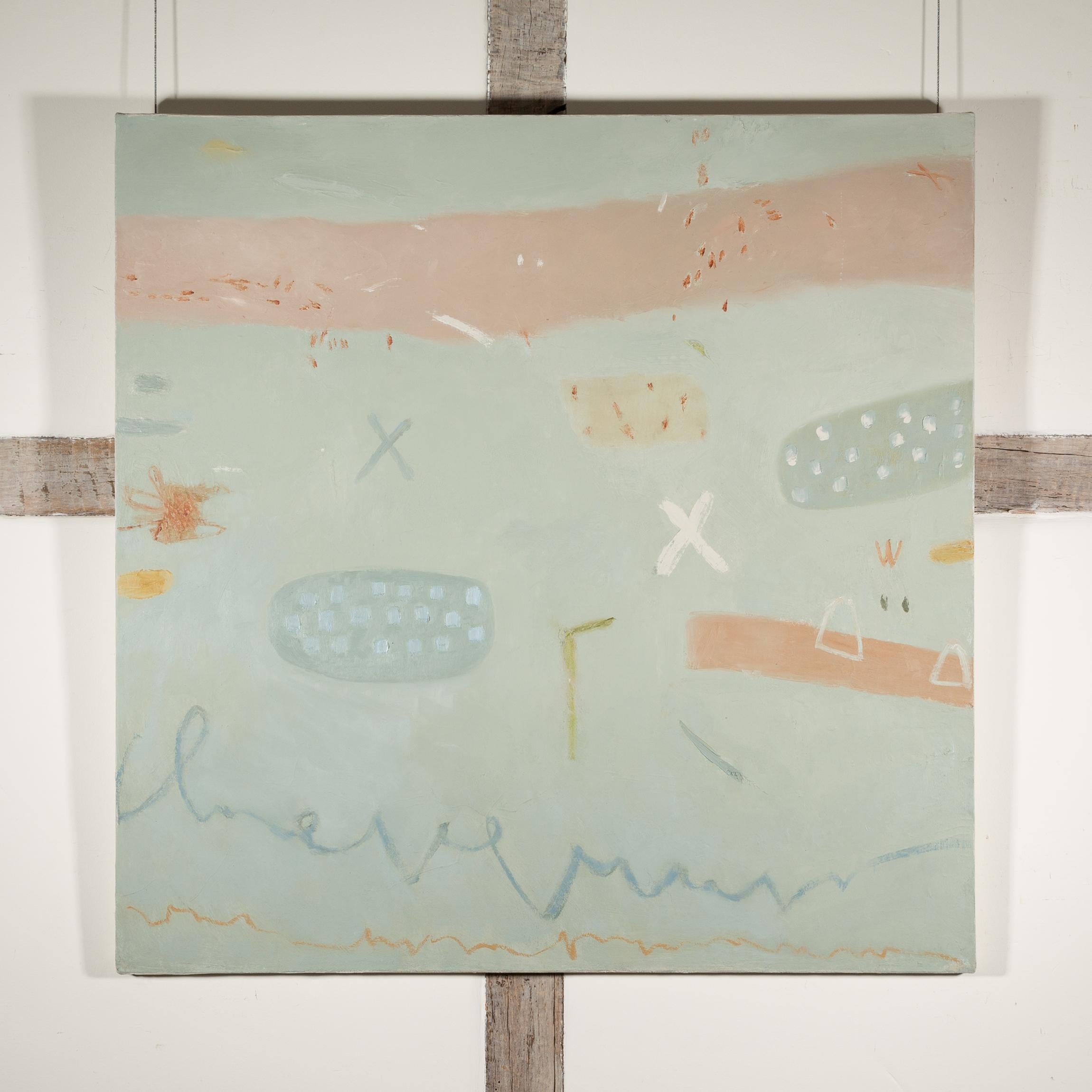 Ritmos Locos - Pintura Minimalista Abstracta Contemporánea Azul y Rosa - Painting de Jenny Lock