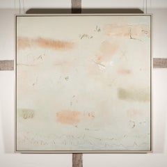 Love Heals - Large Abstract Minimalist Oil Painting in Muted Colors, Grey + Pink