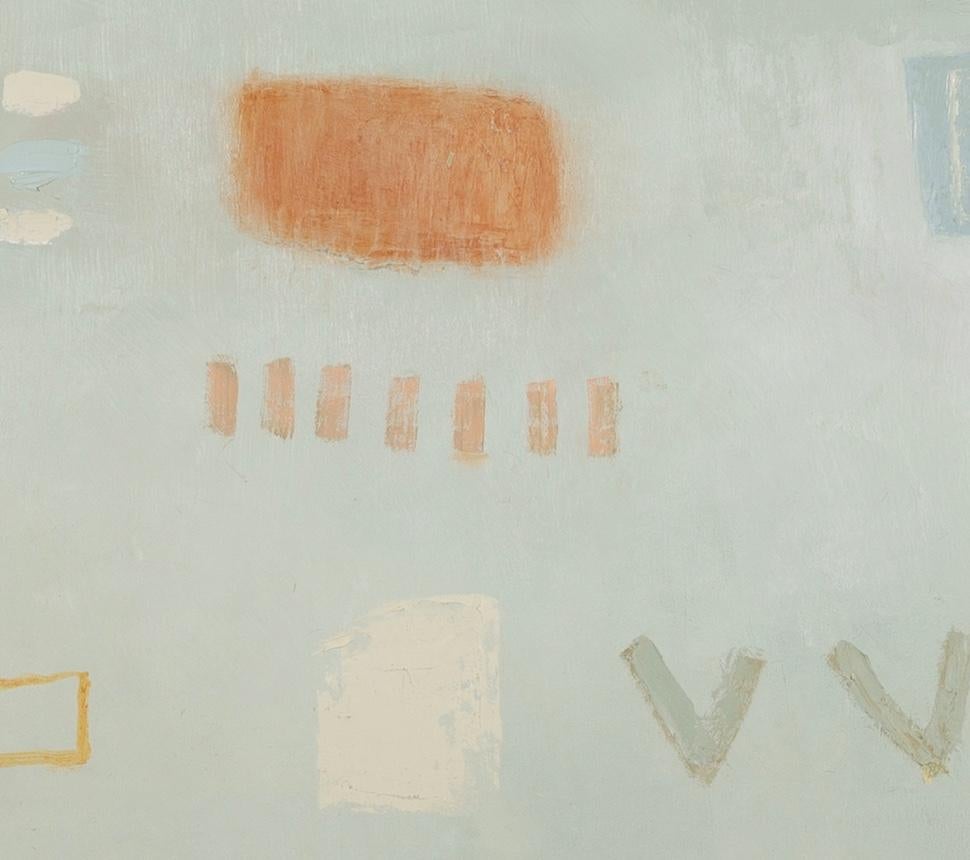 Ha llegado la primavera - Pintura al óleo abstracta minimalista en azul claro y gris en venta 1