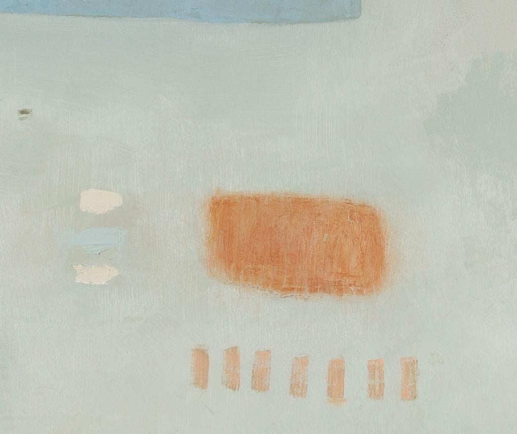 Ha llegado la primavera - Pintura al óleo abstracta minimalista en azul claro y gris en venta 3