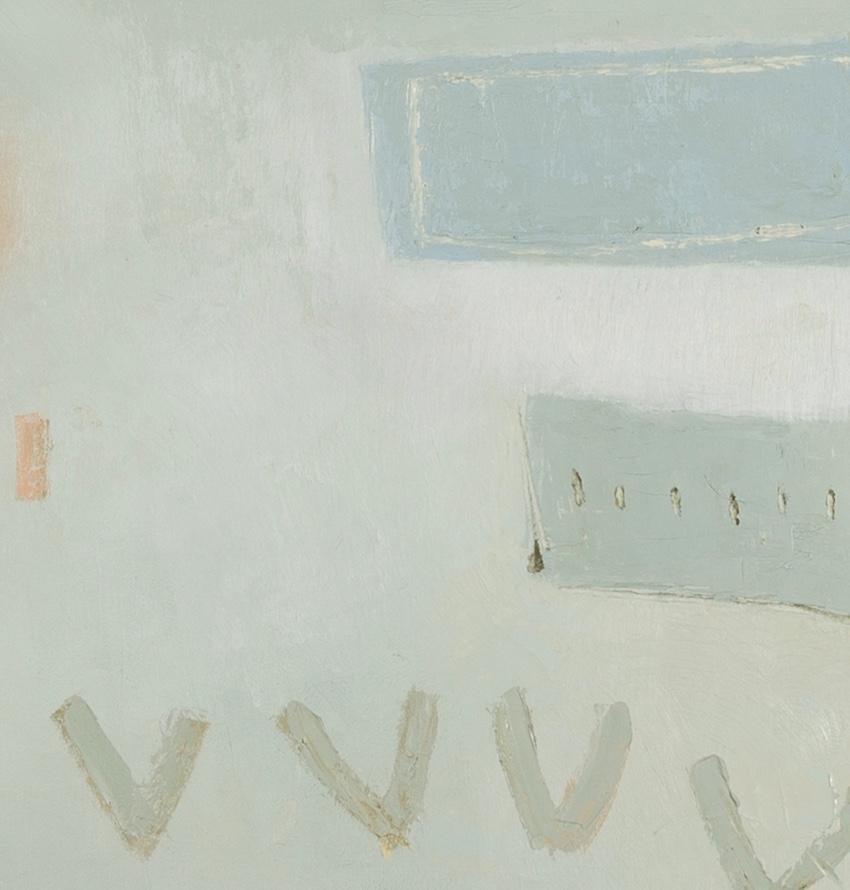 Ha llegado la primavera - Pintura al óleo abstracta minimalista en azul claro y gris en venta 4