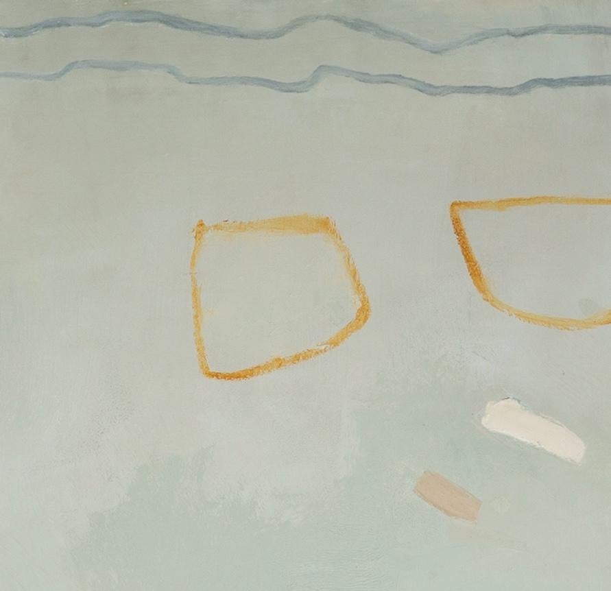 Ha llegado la primavera - Pintura al óleo abstracta minimalista en azul claro y gris en venta 5