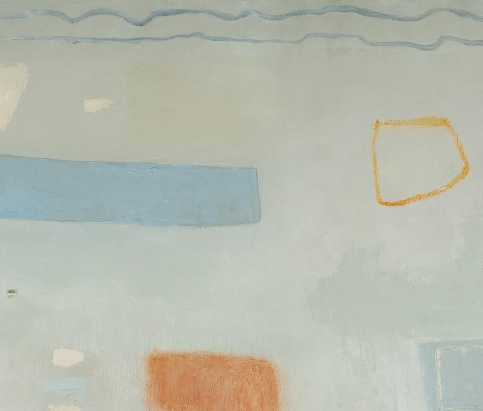 Ha llegado la primavera - Pintura al óleo abstracta minimalista en azul claro y gris en venta 6
