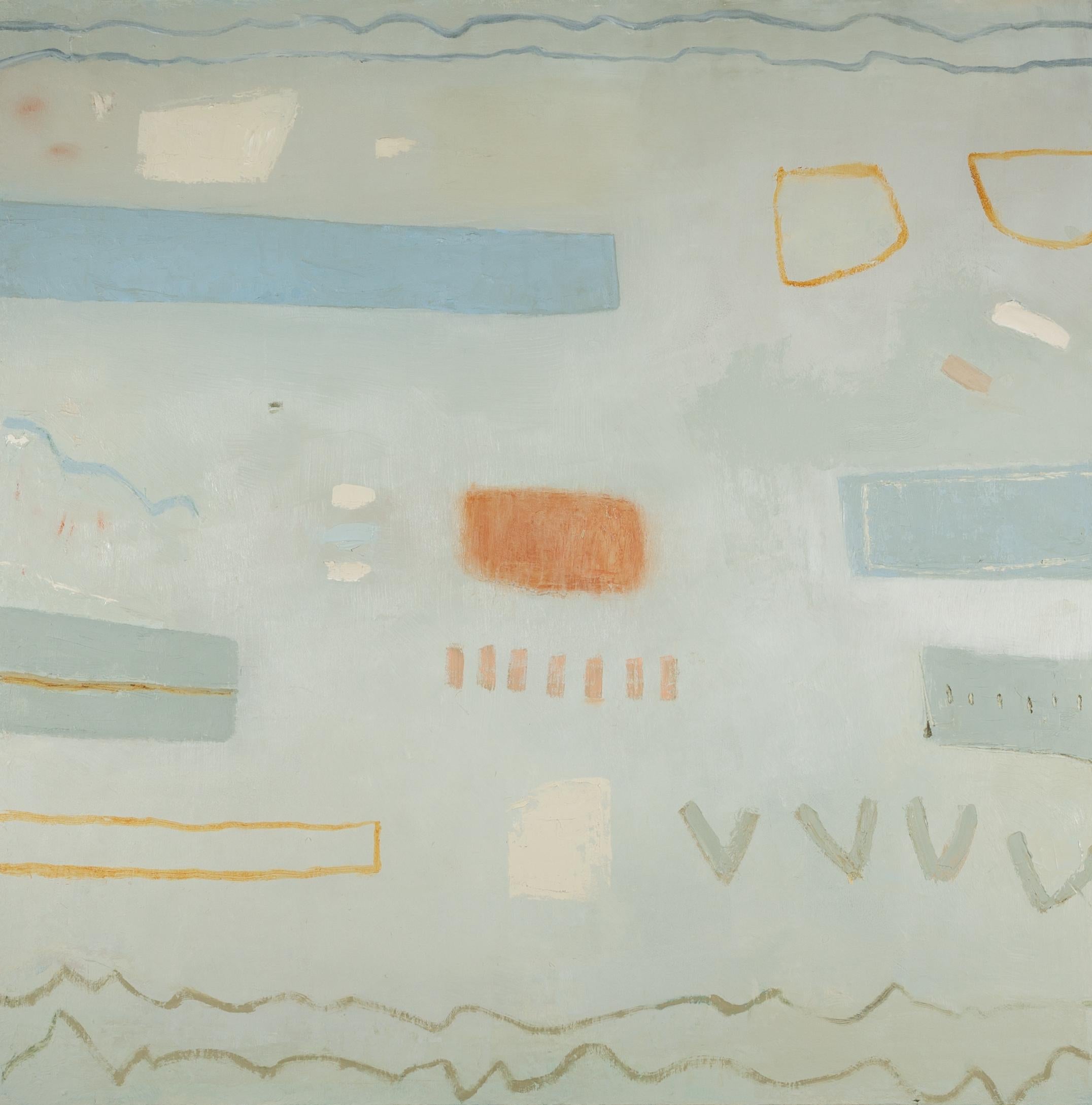Ha llegado la primavera - Pintura al óleo abstracta minimalista en azul claro y gris - Art de Jenny Lock