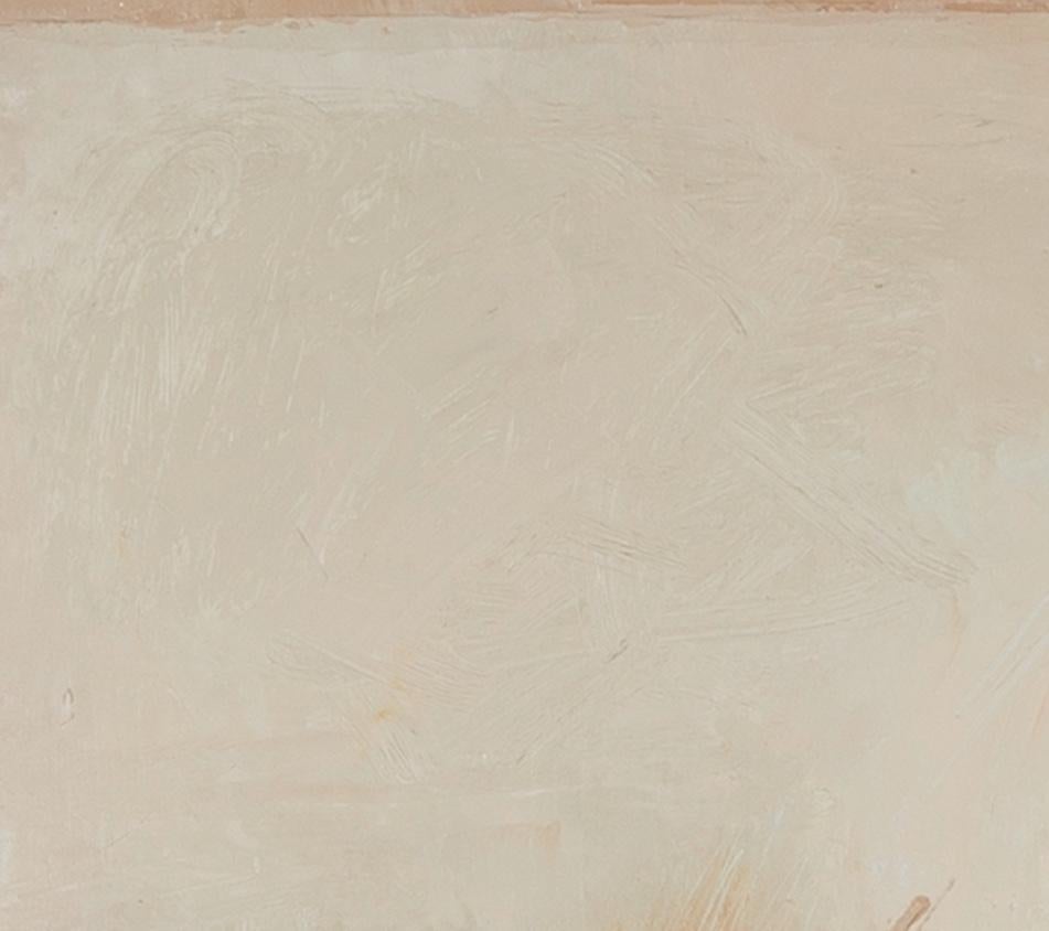 Tarde de domingo - Pintura abstracta minimalista al óleo sobre lienzo rosa + gris - Abstract Painting Gris de Jenny Lock