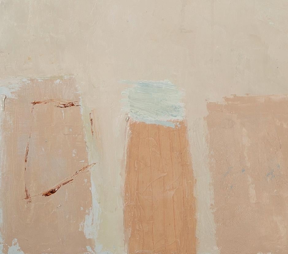 Tarde de domingo - Pintura abstracta minimalista al óleo sobre lienzo rosa + gris en venta 3
