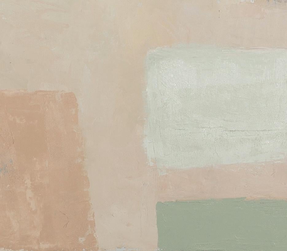 Tarde de domingo - Pintura abstracta minimalista al óleo sobre lienzo rosa + gris en venta 4