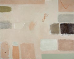 Tarde de domingo - Pintura abstracta minimalista al óleo sobre lienzo rosa + gris