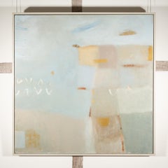 Thinking of you Always - Large Blue + White Abstract Oil Painting