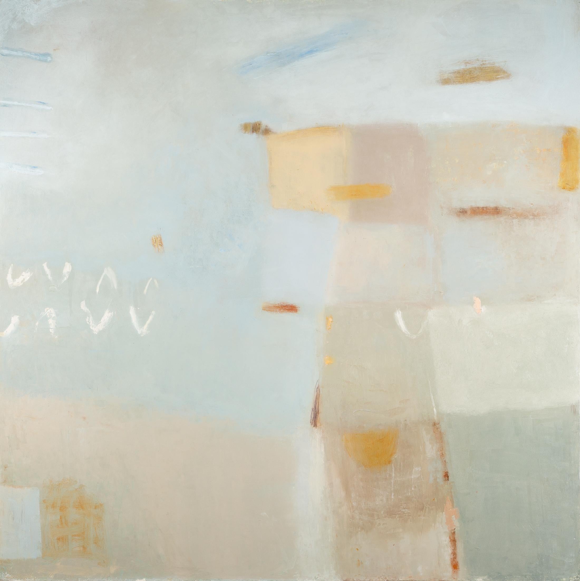 Abstract Painting di Jenny Lock - Pensando a te sempre - Pittura a olio astratta blu e bianca di grandi dimensioni