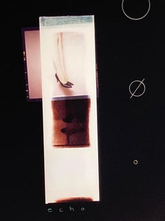 Echo: abstract photograph with leg & heels on black  from hand-etched photogram