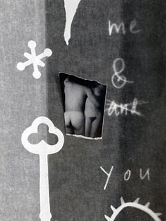 Me & You: framed abstract black & white photo collage w/ nudes, insect, heart