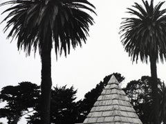 Pyramid & Palms: black & white framed photograph, monument in landscape w/ trees