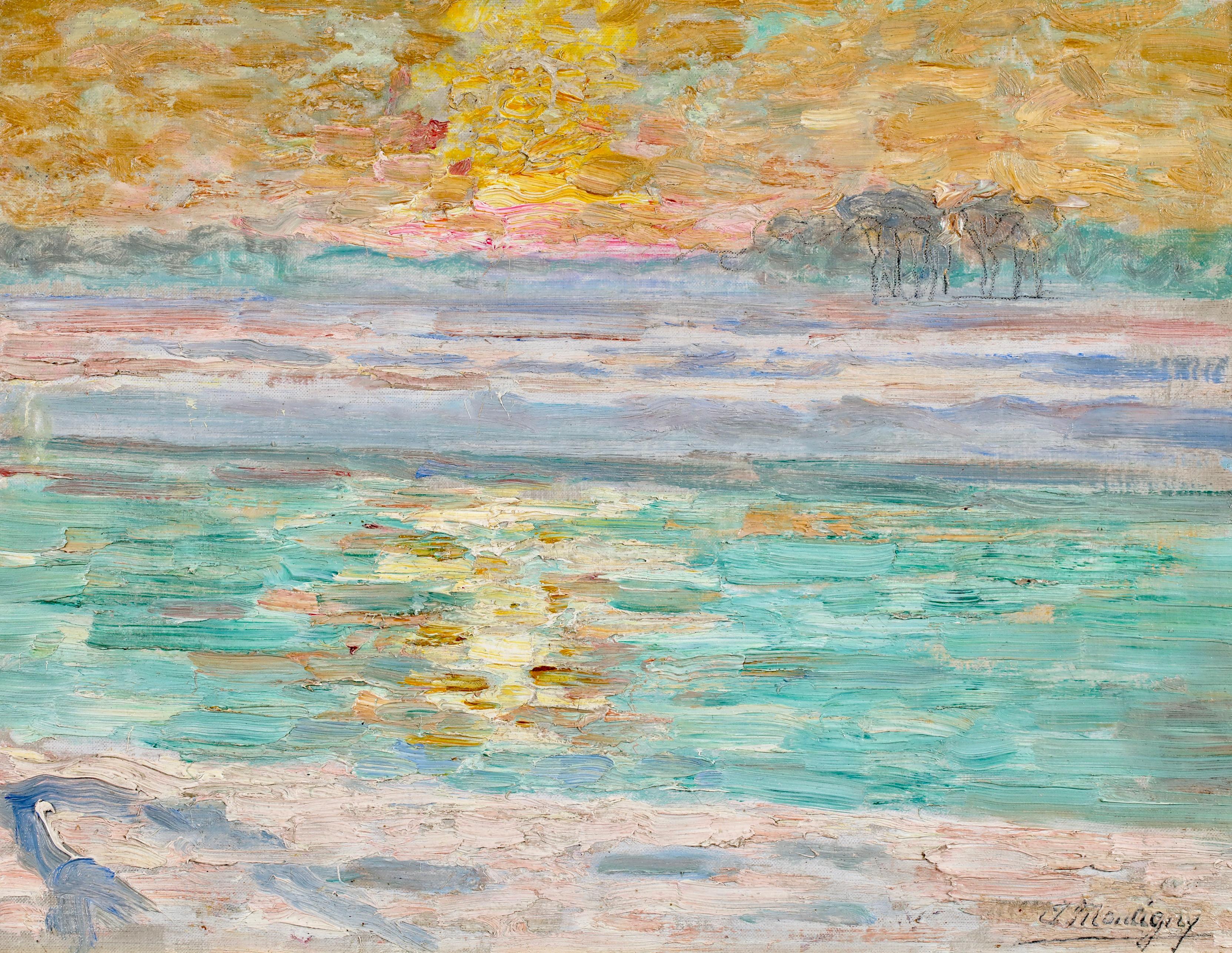Atardecer de invierno - El Lys - Paisaje neoimpresionista Óleo de Jenny Montigny en venta 1