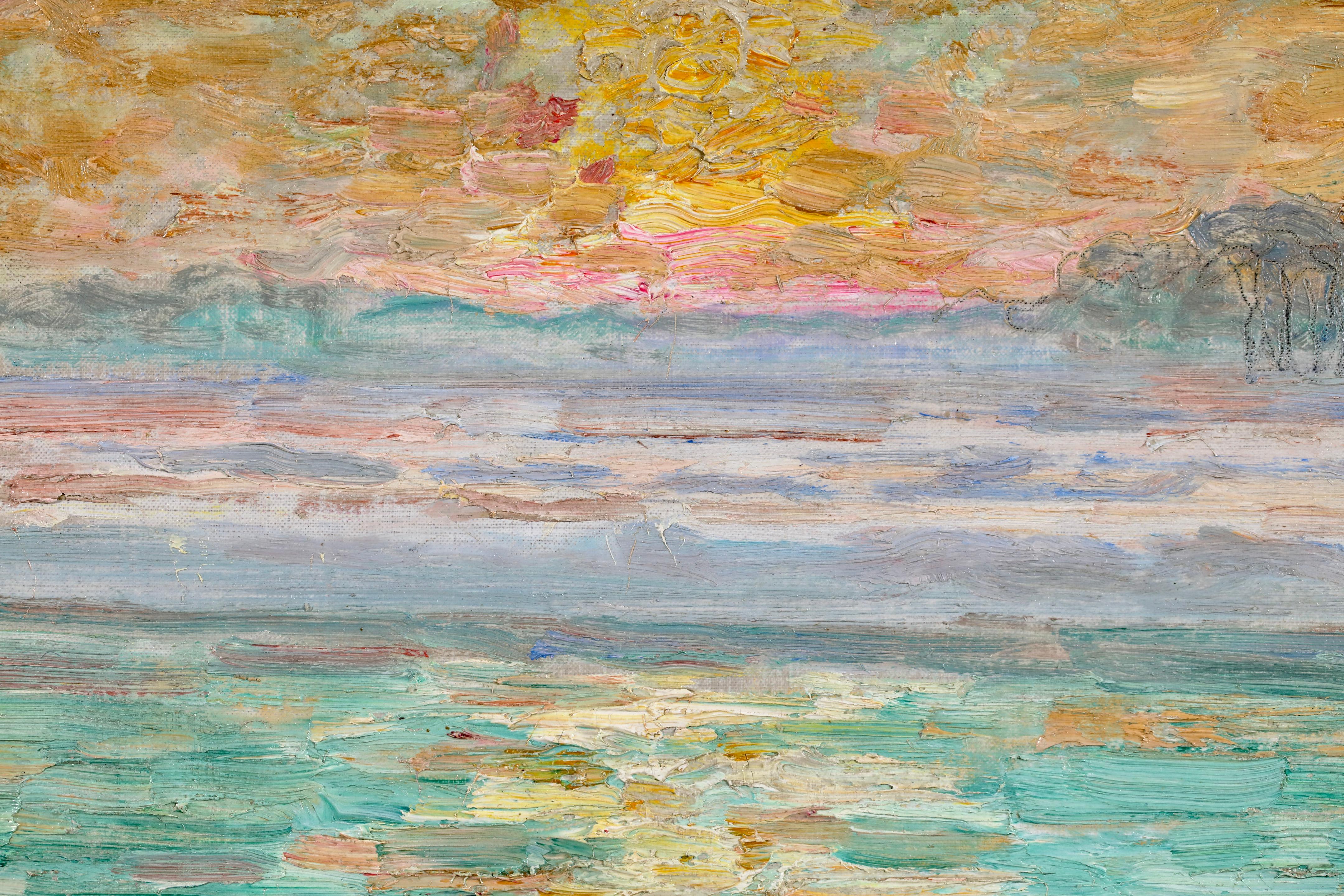 Atardecer de invierno - El Lys - Paisaje neoimpresionista Óleo de Jenny Montigny en venta 2