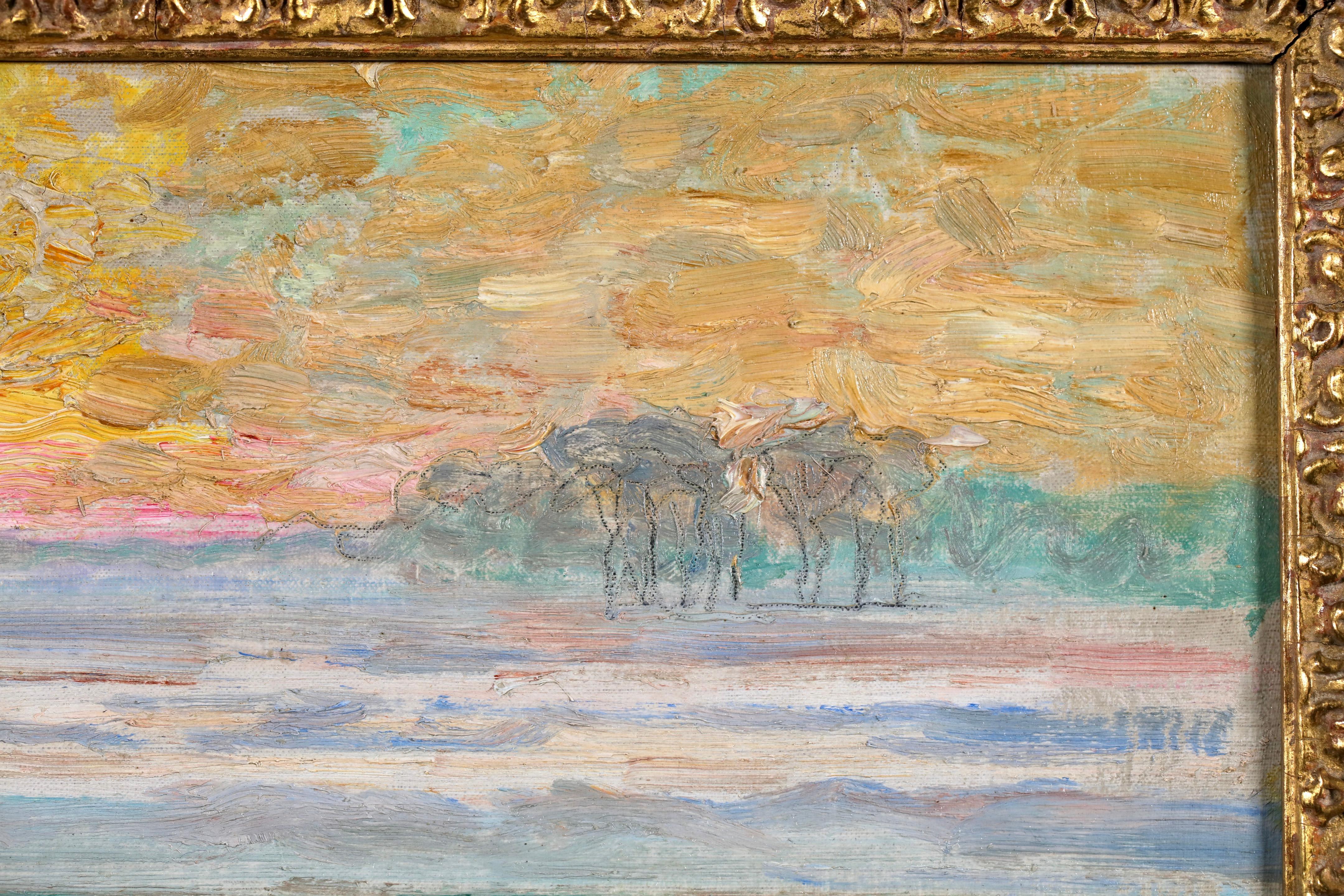 Atardecer de invierno - El Lys - Paisaje neoimpresionista Óleo de Jenny Montigny en venta 7