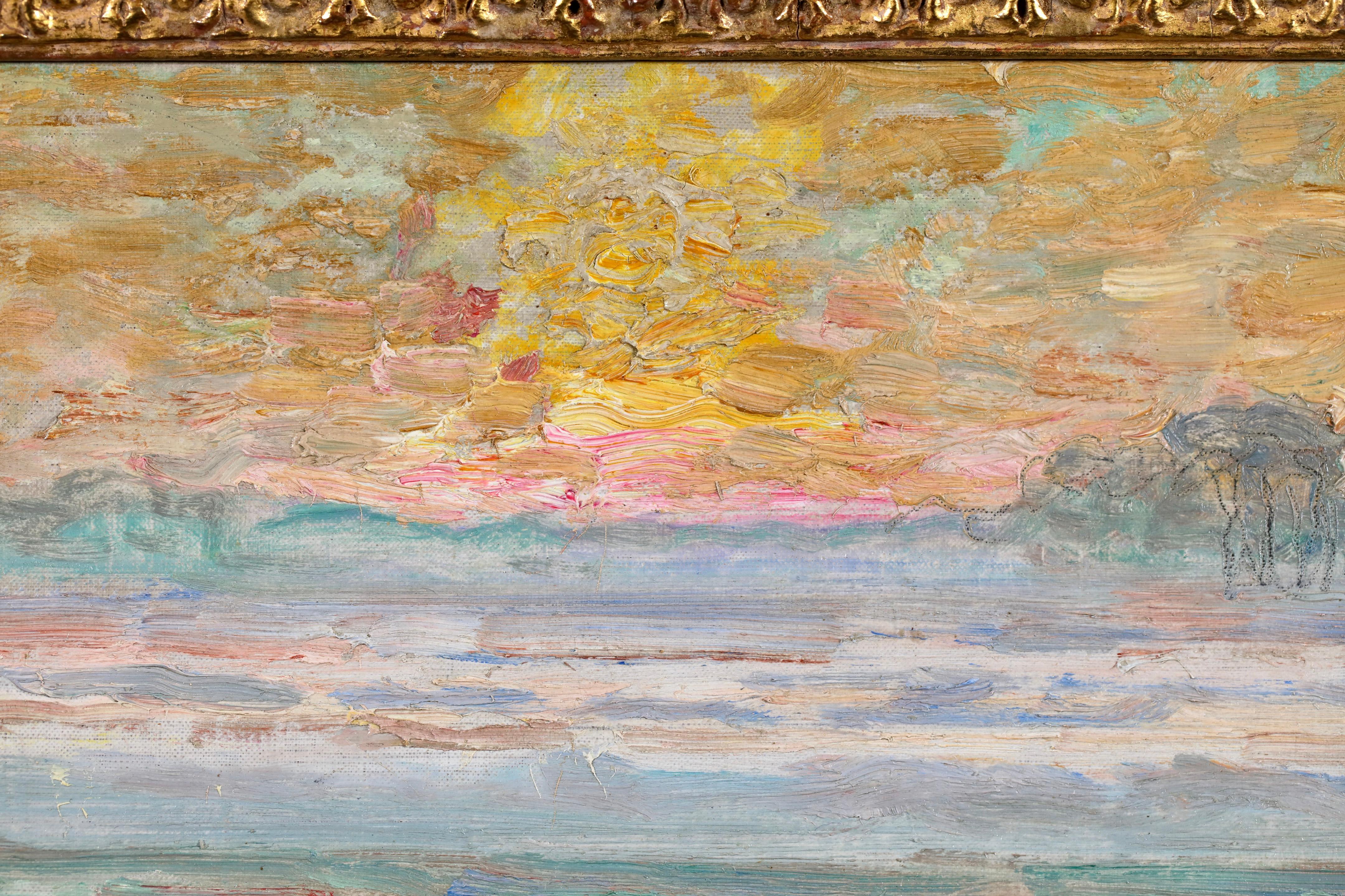 Atardecer de invierno - El Lys - Paisaje neoimpresionista Óleo de Jenny Montigny en venta 8