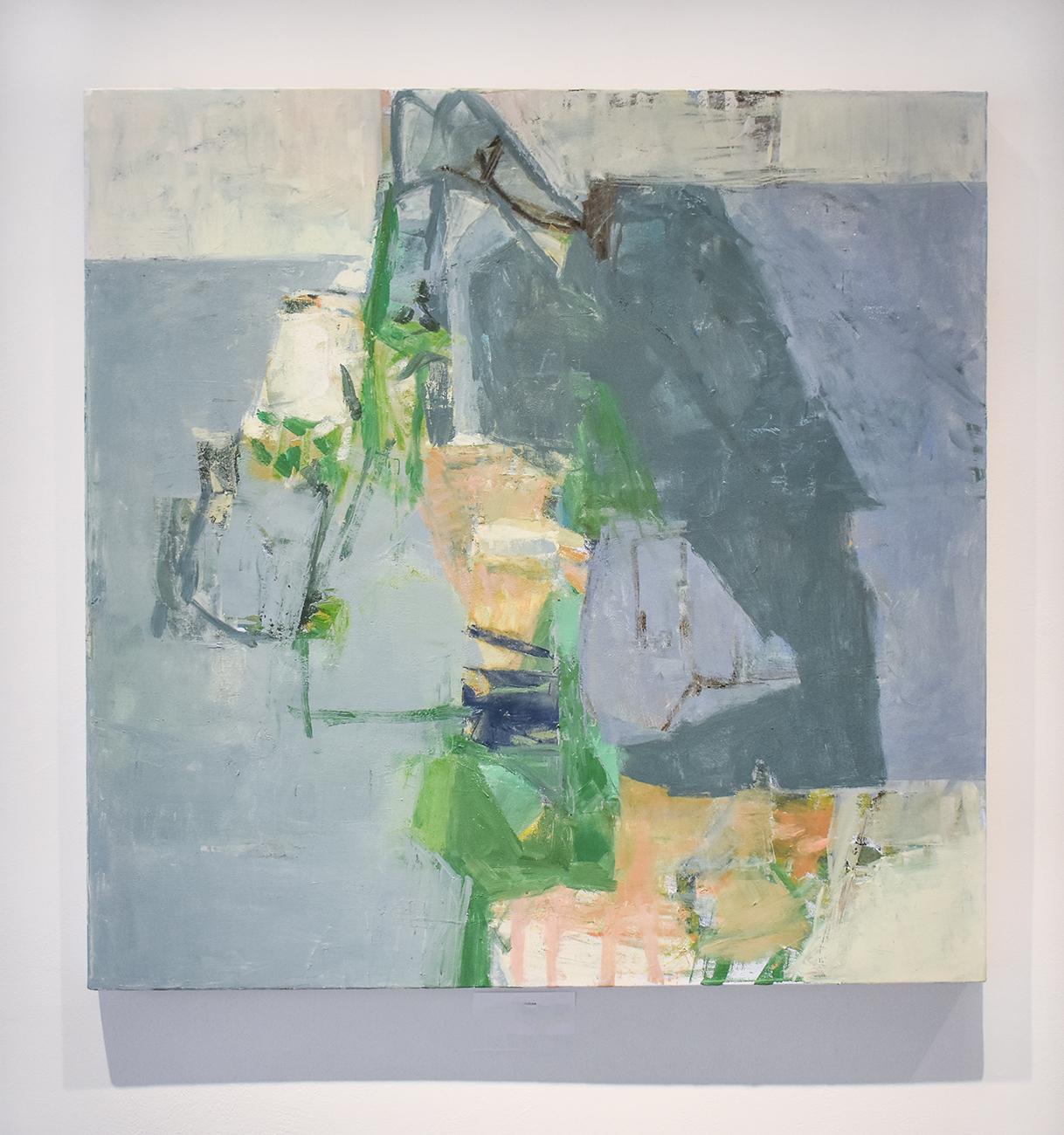 Freccia (pittura ad olio espressionista astratta in azzurro, grigio Paynes & verde) - Painting Espressionismo astratto di Jenny Nelson