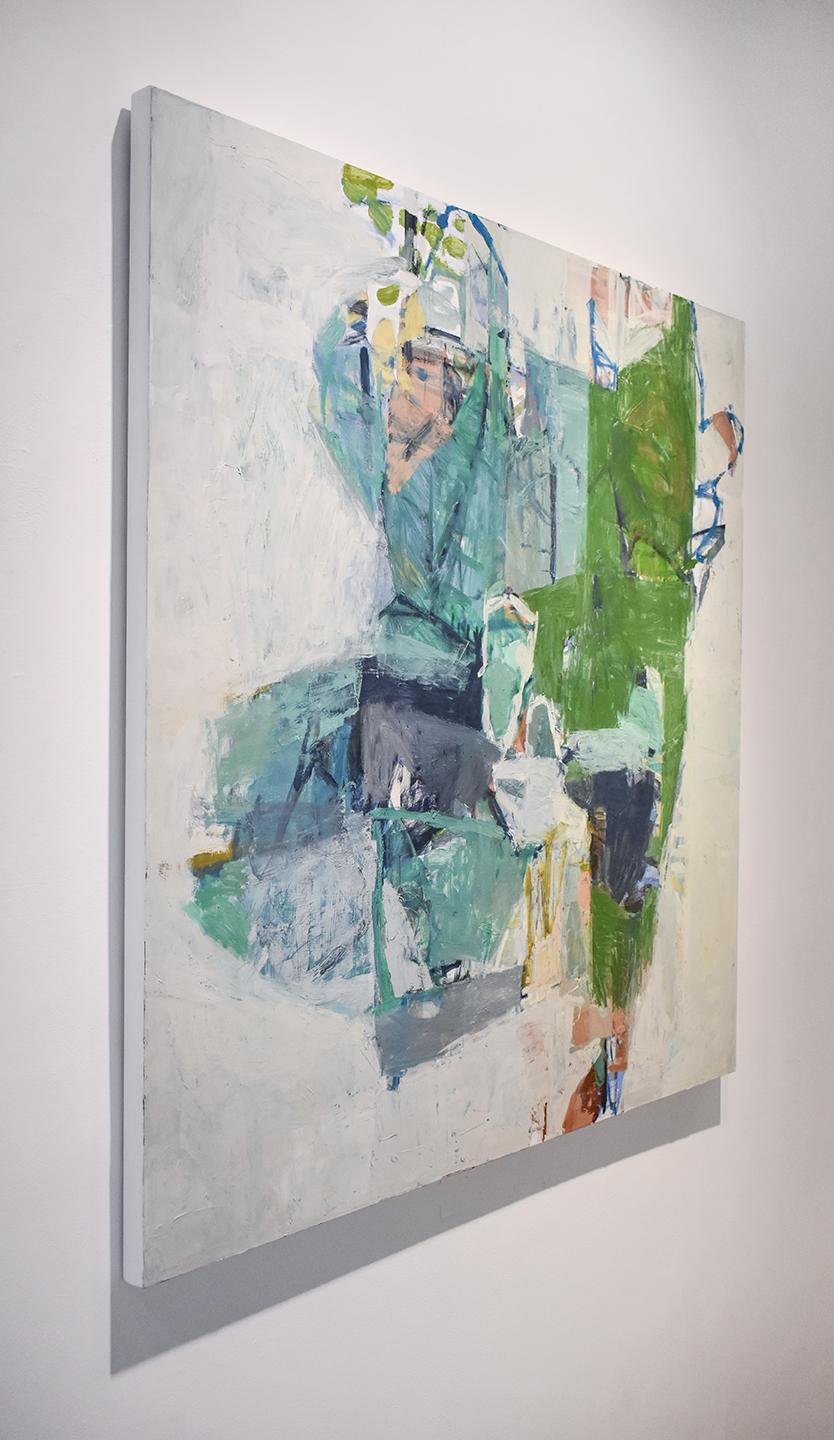 Delta (Abstraktes expressionistisches Ölgemälde auf Leinwand in Teal, Aquablau und Grün) (Abstrakter Expressionismus), Painting, von Jenny Nelson